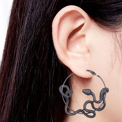 Halloween Women Exaggerated Snake Hoop Earrings
