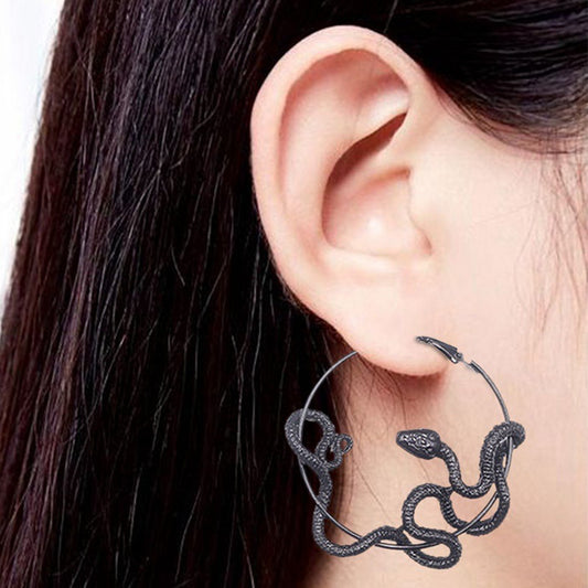 Halloween Women Exaggerated Snake Hoop Earrings