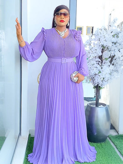 Vestido largo plisado elegante de talla grande para mujer africana