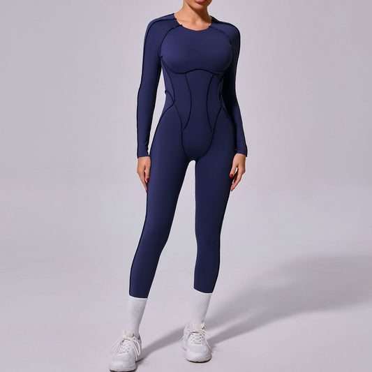 Women Fashion Casual Solid Color Long-Sleeve Jumpsuit