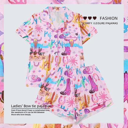 Women Multicolor Printed Lapel Loose Pajamas