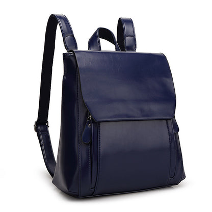 Solid Pu Leather Women Soft Retro College Backpack
