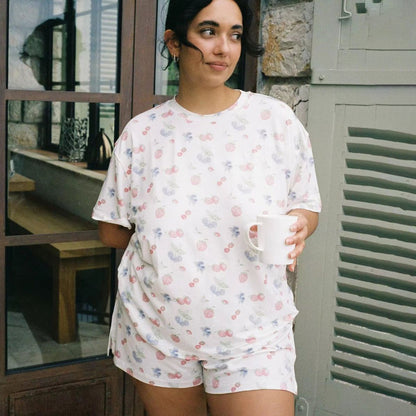 Women Casual Printed Short-Sleeve T-Shirt and Shorts Pajama Set