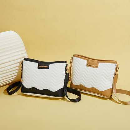 Women Casual Color Blocking Wavy Quilted Bucket Bag