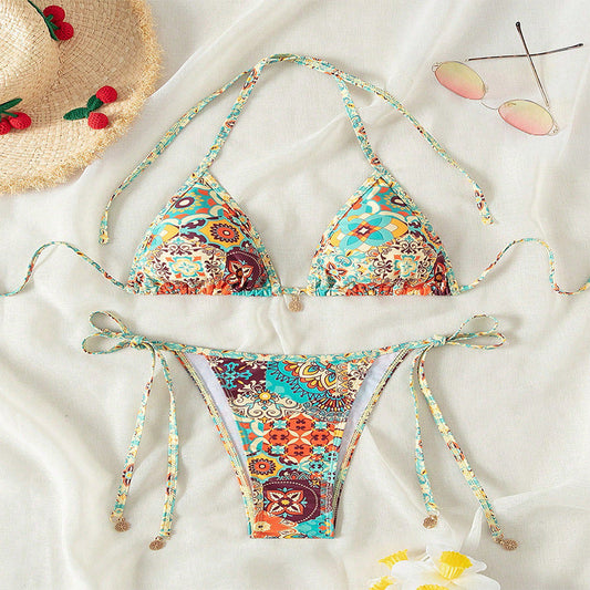 Bikini sexy con cuello halter y estampado a la moda para mujer