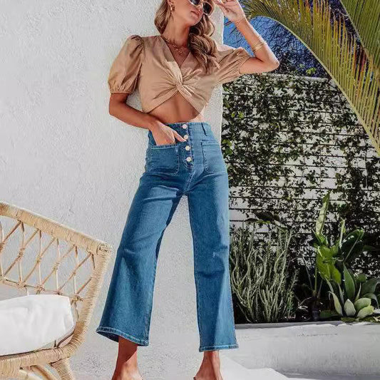 Vintage Women Crop Micro-Flared Jeans