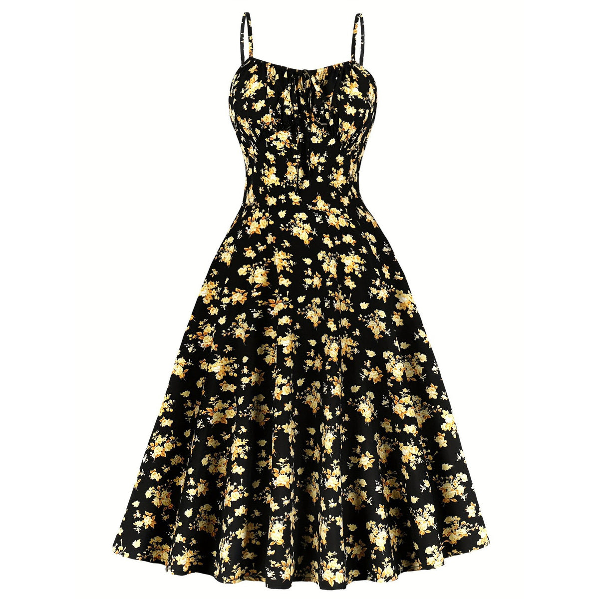 Elegant Floral Printed Spaghetti Strap Dress