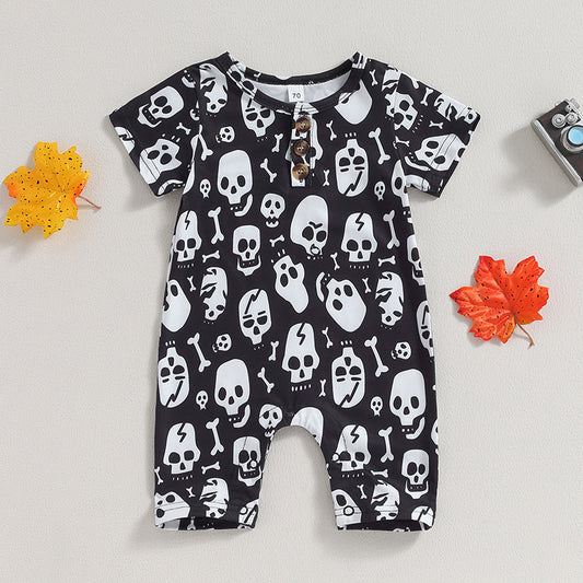Pelele informal de algodón con estampado de calavera para Halloween para bebé y niño