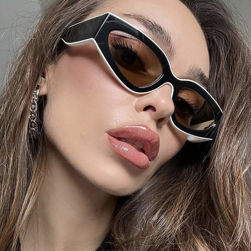 Lunettes de soleil tendance pour femmes, style chat, colorblock, avec monture en polycarbonate