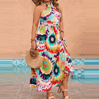 Summer Women Fashion Bohemian Beach Vacation Halter Neck Dress