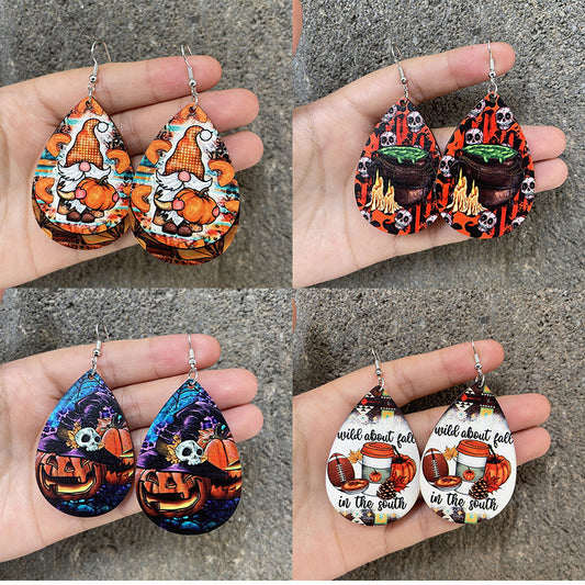 Pendientes colgantes de madera con diseño de calavera para Halloween para mujer