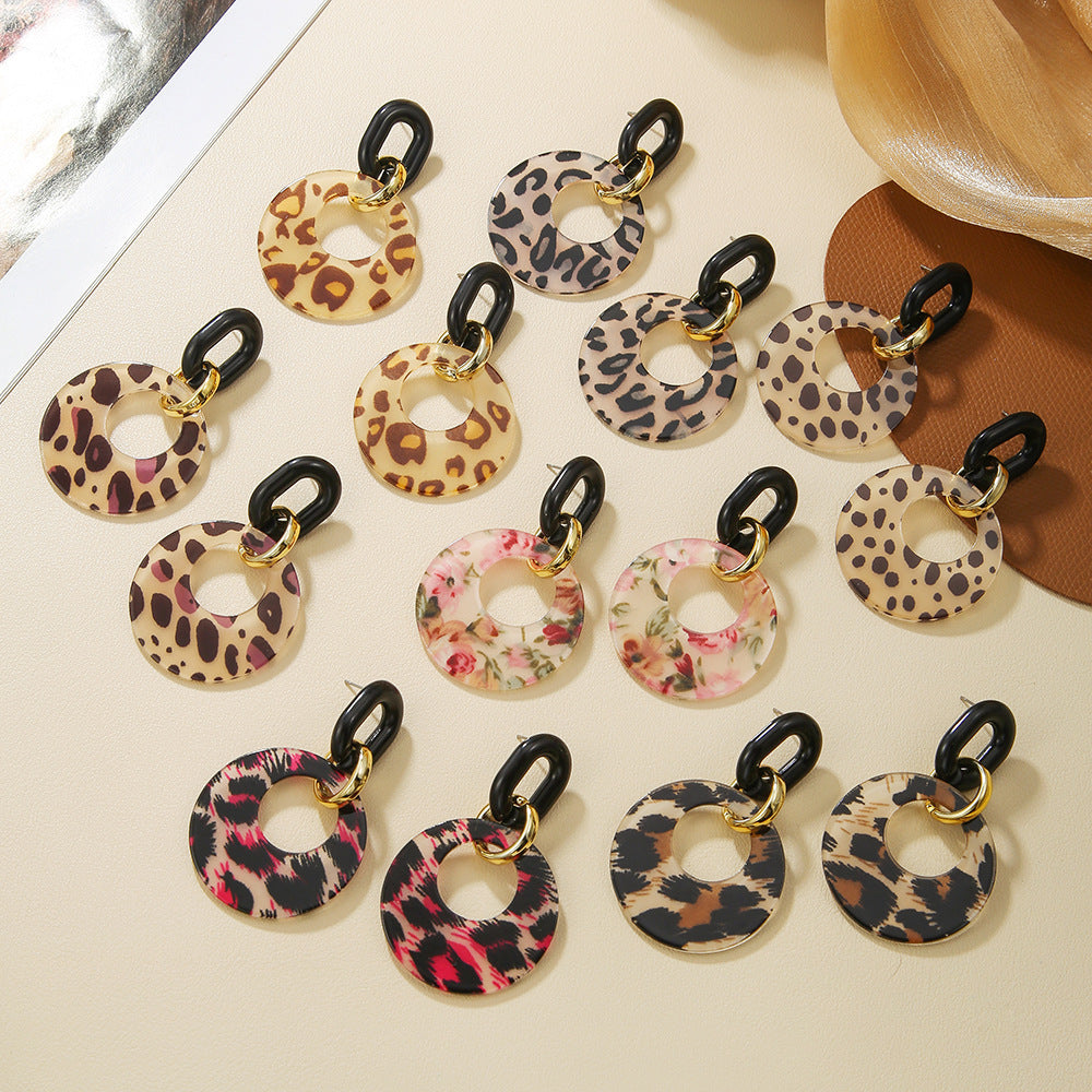 Women Fashion Exaggerated Leopard Round Ear Ring Earrings