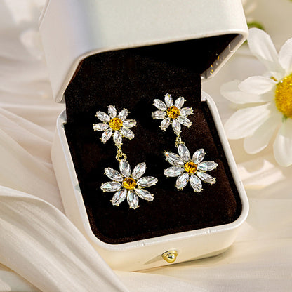 Women Fashion Zircon Daisy Floral Earrings Alloy Simple Style