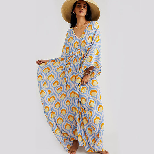 Women Fashion Casual Vacation Printed Long-Sleeve Cover-Up