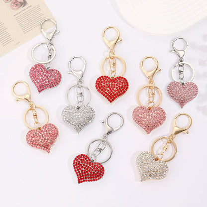 Llavero con colgante de corazón de diamantes de imitación para mujer