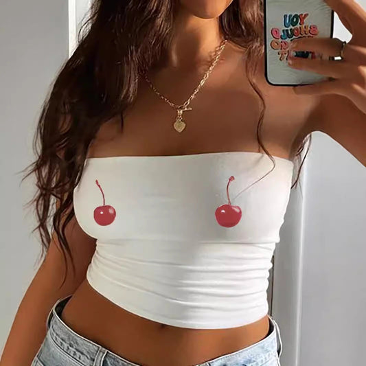 Fashion Women's Cherry Print Distinctive Strapless Top