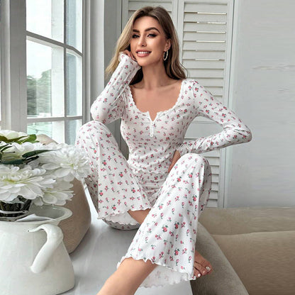 Women Fashion Casual Floral Printed Pajamas Set