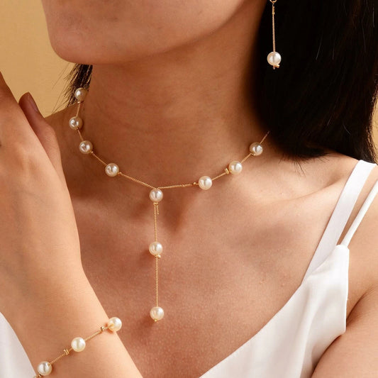 Fashion Elegant Pearl Simple Jewelry Three-Piece Set