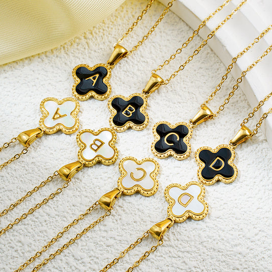 Fashion Clover 26 Letter Black White Fritillaria Necklace