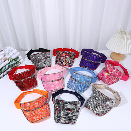 Gorra de protección solar hueca con diamantes de imitación para mujer