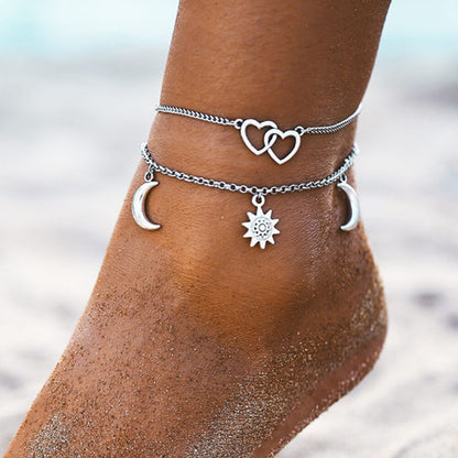 Fashion Star Moon Simple Heart-Shaped Anklet