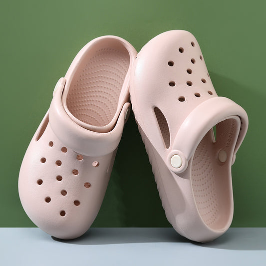 Zapatillas de suela gruesa con agujeros para mujer, informales, de color liso, a la moda