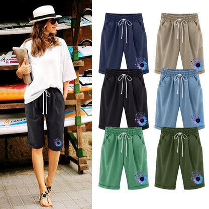 Pantalones cortos casuales de cintura alta con estampado de color sólido para mujer