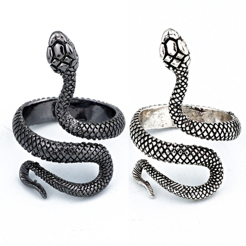Anillo de serpiente de Halloween chapado en plata antigua exagerado para hombre