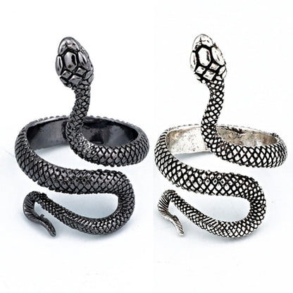 Anillo de serpiente de Halloween chapado en plata antigua exagerado para hombre