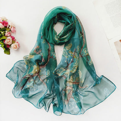 Bufanda con estampado de flor de ciruelo suave de Easide Beach con protector solar de verano