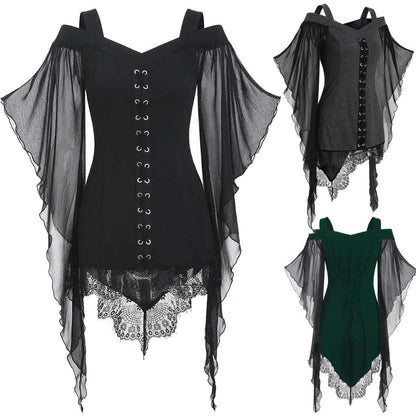 Robe gothique à manches trapèze en mousseline unie pour femme