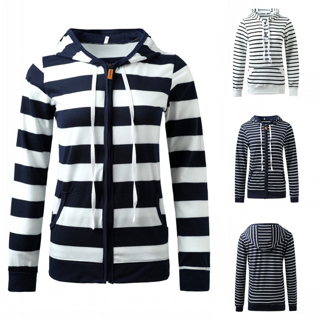 Long Sleeve Cotton Hoodie with Rope Stripe Design