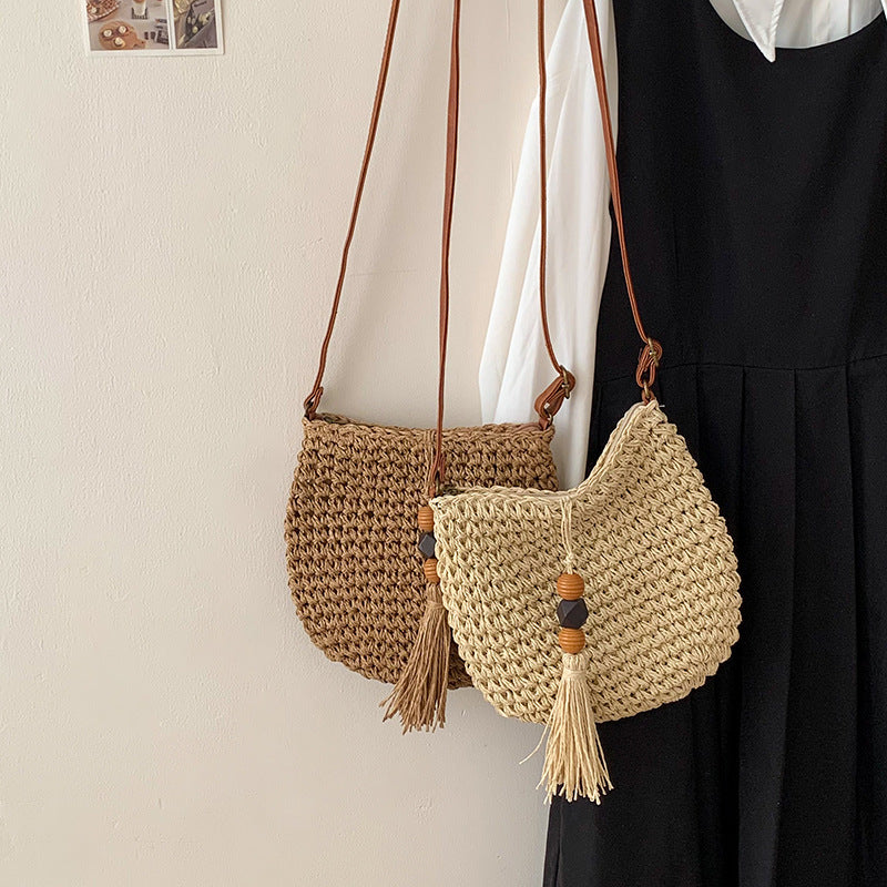 Bolso de hombro tejido informal bohemio