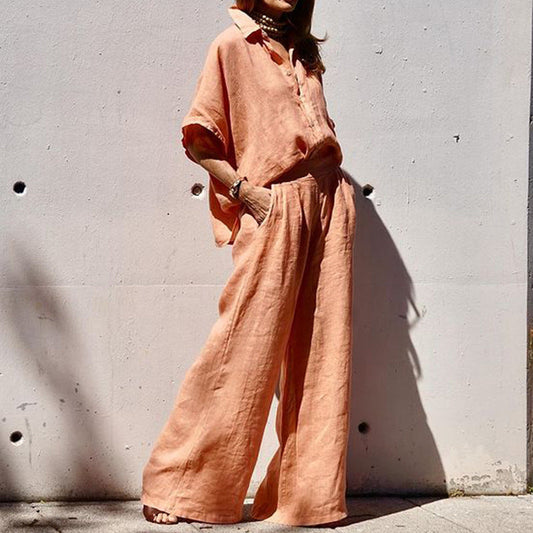 Conjunto de blusa y pantalón de color liso informal de moda para mujer