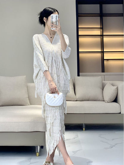 Women Pleated Summer Romantic Tassel Dress