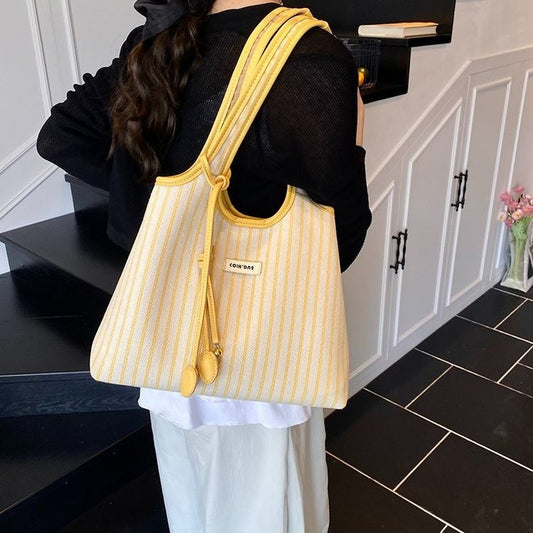 Bolso de mano informal de rayas para mujer, de gran capacidad