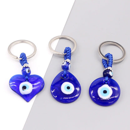 Women Simple Blue Glass Devil Eye Pendant Key Chain