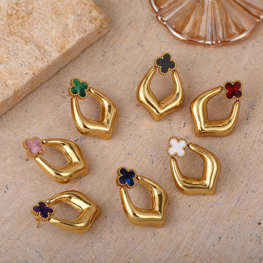 Personalized Fashion Four Leaf Clover Titanium Steel Stud Earrings