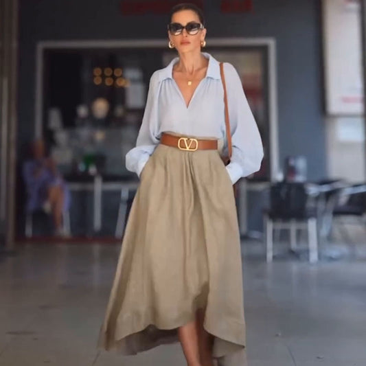 Falda elegante de color liso simple a la moda para mujer hecha de poliéster