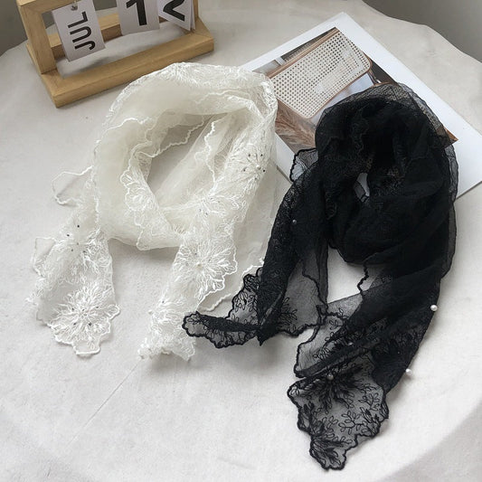 Bufanda de seda floral con encaje de moda de verano para mujer