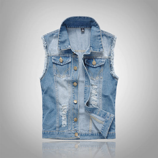 Plus Size Slim-Fit Denim Vest Coat for Men