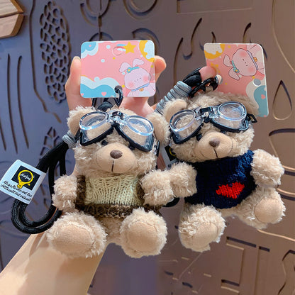 Cartoon Plush Bear Keychain with Colorful Sweater Styles
