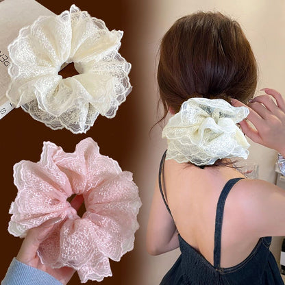 Chouchou élégant en dentelle de couleur unie pour femme, grande taille