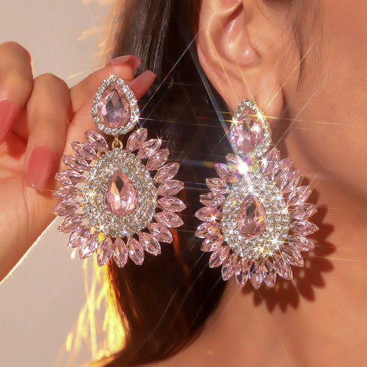 Women Fashion Exaggerated Multicolor Glass Rhinestone Earrings