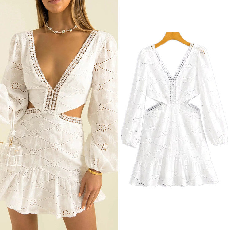 Robe à col en V découpée style vacances en bord de mer