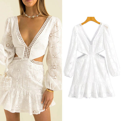 Robe à col en V découpée style vacances en bord de mer