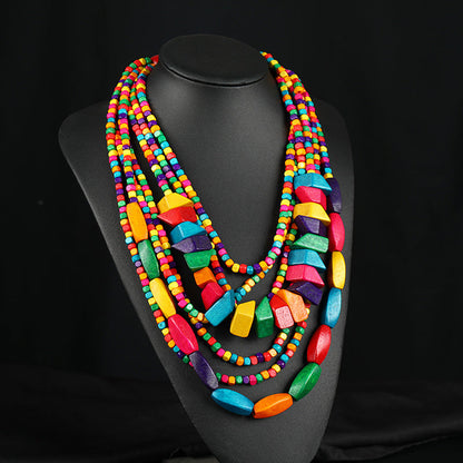 Collar multicapa de cuentas de madera bohemias