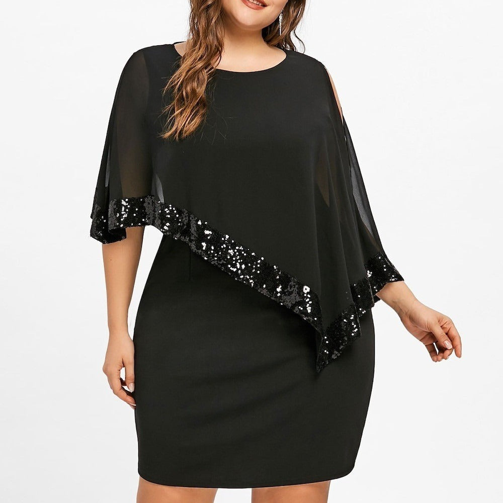 Robe irrégulière à manches courtes et sequins grande taille pour femme
