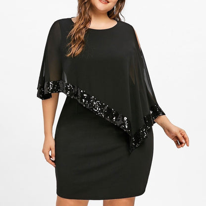 Robe irrégulière à manches courtes et sequins grande taille pour femme