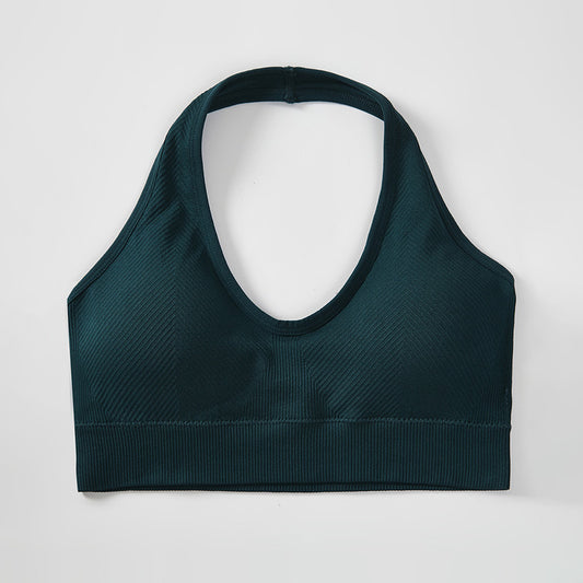 Soutien-gorge de sport sexy à col licou pour femme, couleur unie